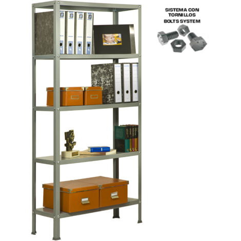 Estantería metálica con tornillos SIMON HOME de 5 estantes (180x100x30cm) GRIS