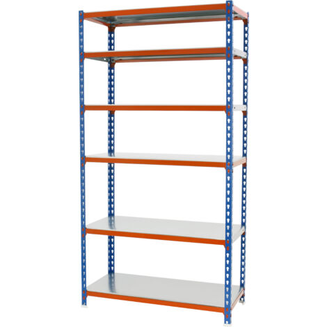 Estantería metálica sin tornillos SIMONCLICK de 6 estantes (250x90x30cm) AZUL-NARANJA Y GALVANIZADO