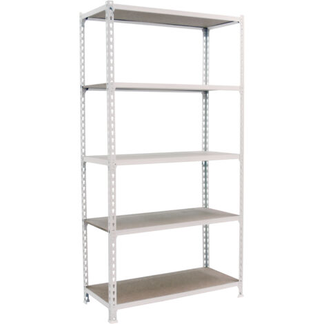 Estantería metálica sin tornillos SIMONCLICK de 5 estantes (180x90x30cm) BLANCO Y MADERA (1/5)