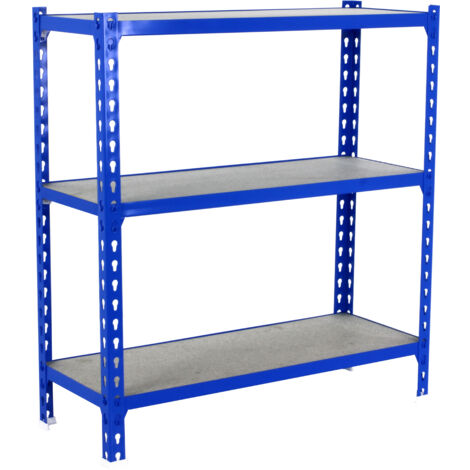 Estantería metálica sin tornillos SIMONCLICK de 3 estantes (100x110x30cm) AZUL Y MADERA (1/5)