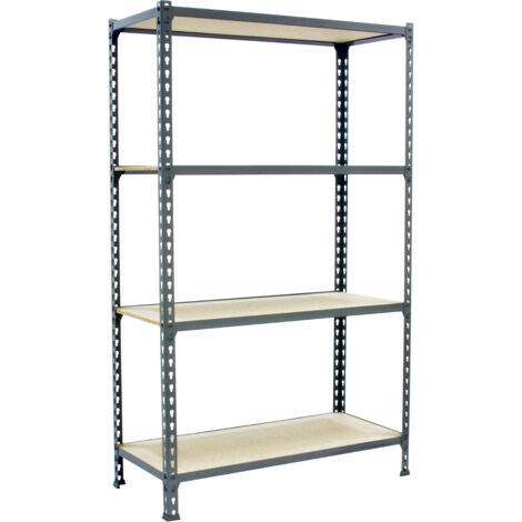 Estantería metálica sin tornillos SIMONCLICK de 4 estantes (150x100x50cm) GRIS Y MADERA (1/5)