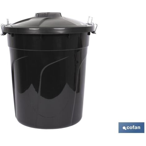 COFAN CUBO BASURA PLASTICO REDONDO C/TAPA NEGRO  50 L.
