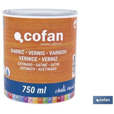 COFAN barniz al agua satinado, chalk varnish, 750 ml , Barniz al agua adecuado para la protección de todo tipo de maderas de interior y, especialmente, de la pintura a la tiza o ch