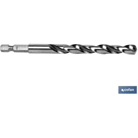 COFAN broca rectificada hss mango hex. 1/4 3 mm , Broca en HSS con mango hexagonal de 1/4”. Afilado en cruz y angulo de punta a 118º. Permite el cambio rápido de la broca. Aplicaci