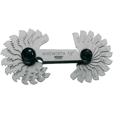 Patrones de acero, para roscas, tipo de rosca Whitworth 55º, 28 láminas VOGEL 471012