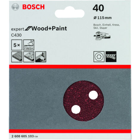 Hojas de lijado para excéntrica Expert wood: 115mm 8P. G40x5  BOSCH 2608605103