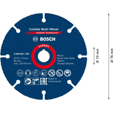 Disco de corte Expert Carbide Multi Wheel de 76 mm 10 mm  BOSCH 2608901196