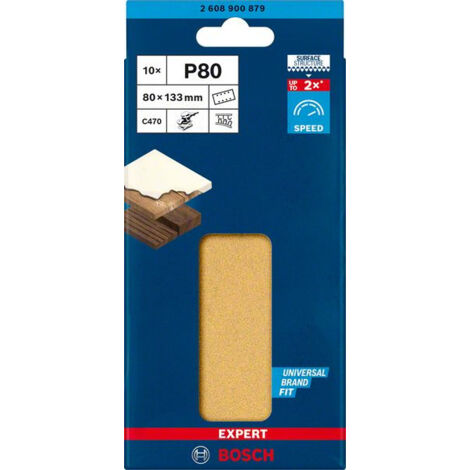 Papel de lija Expert C470 con 8 orificios para lijadoras orbitales 80 x 133 mm G 80 10uds.  BOSCH 2608900879