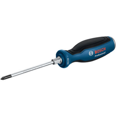 Bosch Professional 1600A01TG2 Destornillador de estrella, cromo vanadio, mango softgrip con cabezal de acero, Azul, PH1 x 100mm