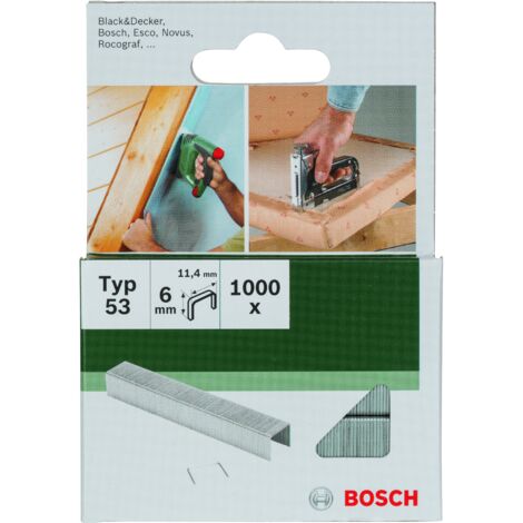 Bosch 1000x Grapa de Tipo 53 (para Madera, Tamaño 6 mm, Anchura 11,4 mm, Accesorios Grapadora Manual) (1/3)