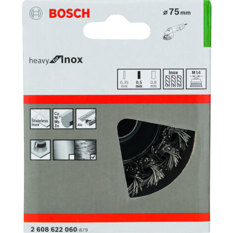 Cepillo (tipo vaso) inoxidable 75 mm 05 mm M14 BOSCH 2608622060 (1/2)