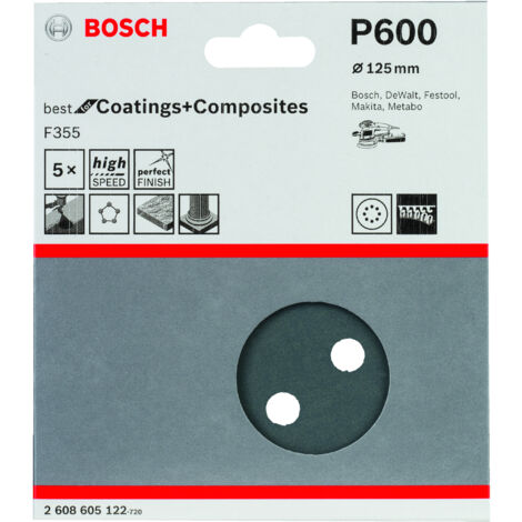 Hoja de lija F355 paquete de 5 uds. 125 mm 600  BOSCH 2608605122
