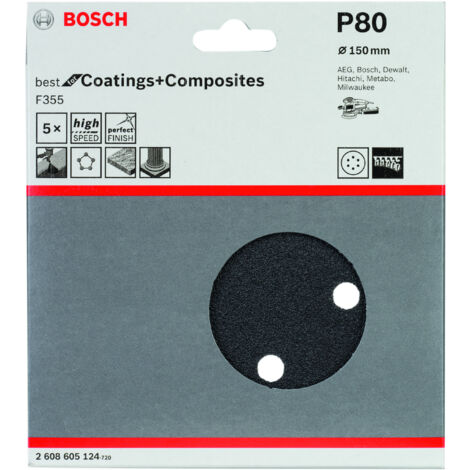 Hoja de lija F355 paquete de 5 uds. 150 mm 80  BOSCH 2608605124