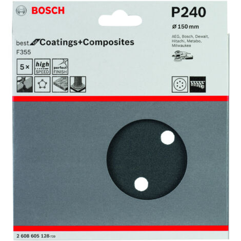 Hoja de lija F355 paquete de 5 uds. 150 mm 240 BOSCH 2608605128