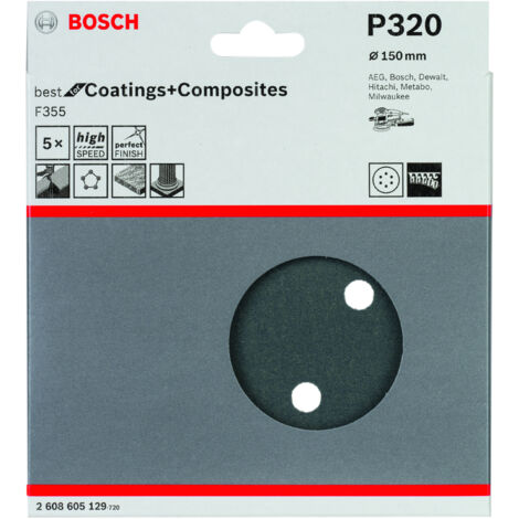 Hoja de lija F355 paquete de 5 uds. 150 mm 320 BOSCH 2608605129