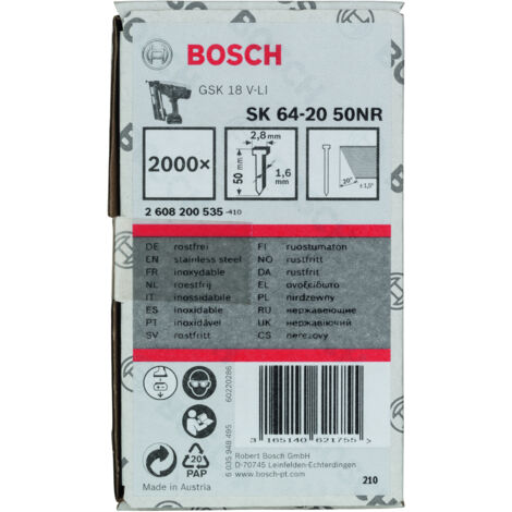Clavos Inox SK64-20: 50mm: 2.000uds BOSCH 2608200535