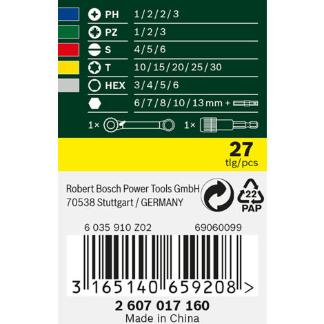 BOSCH 2607017160  Set con 27 unidades para atornillar
