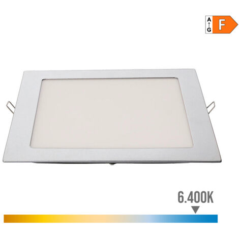 Downlight LED empotrable, cuadrado, 20W, luz fría, 6400K, 1500lm, cromado  EDM 22x22cm 31583