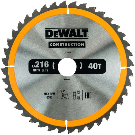 Hoja para construcción, 216 x 30 mm, 40D  DeWalt DT1953-QZ