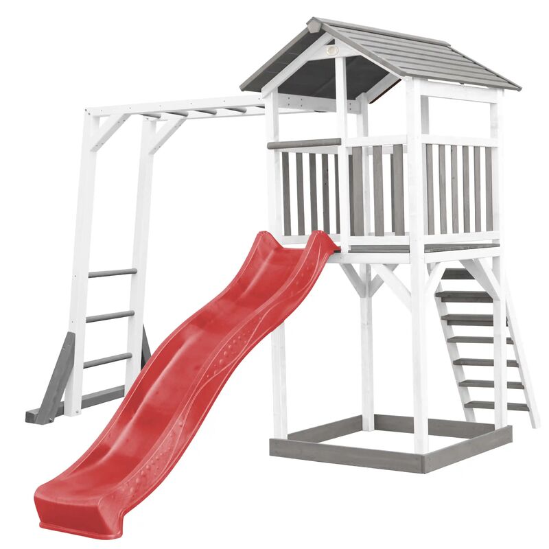 Holz & für Tower roter in für mit Weiß den Klettergerüst Garten Rutsche, Stelzenhaus Grau Spielturm Kinder Sandkasten Spielhaus und AXI aus Beach