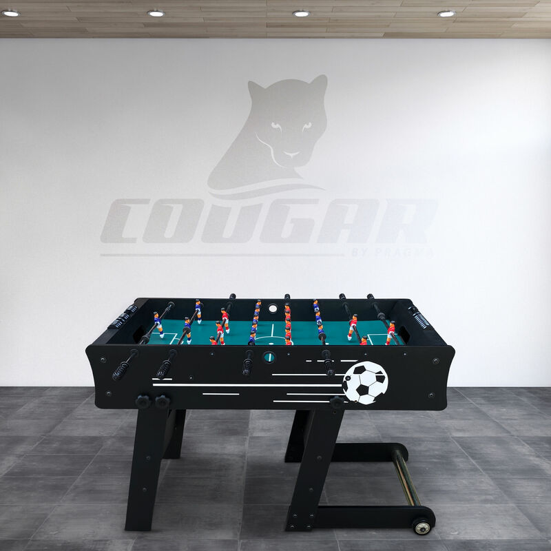 Cougar Scorpion Kick Tischkicker Kickertisch in Schwarz klappbar  Fußballtisch inkl. 2 Bälle & Punktezähler Indoor Tischfußball