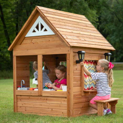 Backyard Discovery Spielhaus Aspen aus Holz Outdoor Kinderspielhaus fur den Garten inklusive Zubehor Gartenhaus fur Kinder