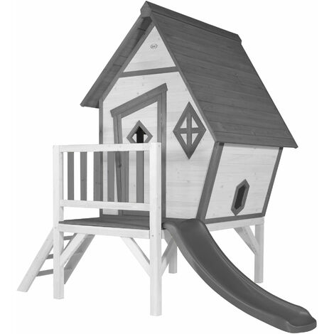 AXI Spielhaus Cabin XL in Weiß mit Rutsche in Grau Stelzenhaus aus FSC