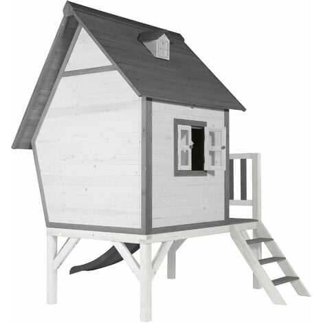 AXI Spielhaus Cabin XL in Weiß mit Rutsche in Grau Stelzenhaus aus FSC