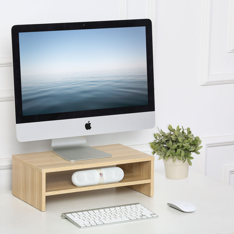 Réhausseur D'Écran En Bois Avec Étangère – 52 X 26 Cm | Support Ordinateur Portable, Bureau Ergonomique