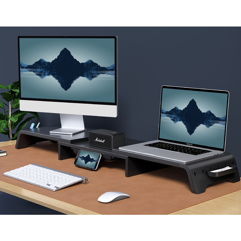 Fdit élévateur d'écran PC Support de moniteur de bureau à 2 niveaux étagère  socle TV LCD ordinateur portable écran Riser noir
