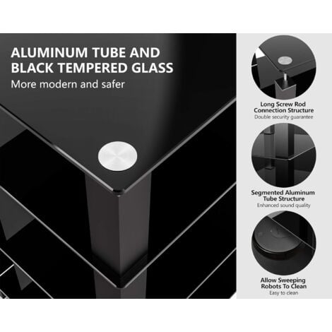 FITUEYES Meuble HiFi avec 4 Etagères pour Boitier TV Stéréo Lecteur DVD Enceinte Cinéma Xbox en Verre Trempé Noir AS406002GB