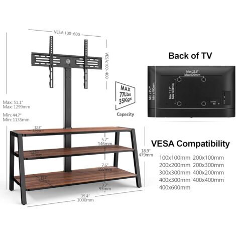 FITUEYES Meuble TV Industriel avec Support TV Hauteur Réglable sur 6  Niveaux VESA Max. 400x400mm Fait
