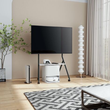 FITUEYES DESIGN Support TV Roulettes pour TV de 55 60 65 75 78 pouces avec Etagères de Rangement en Bois Hauteur Réglable 1100-1300mm série COLLECTOR Noir