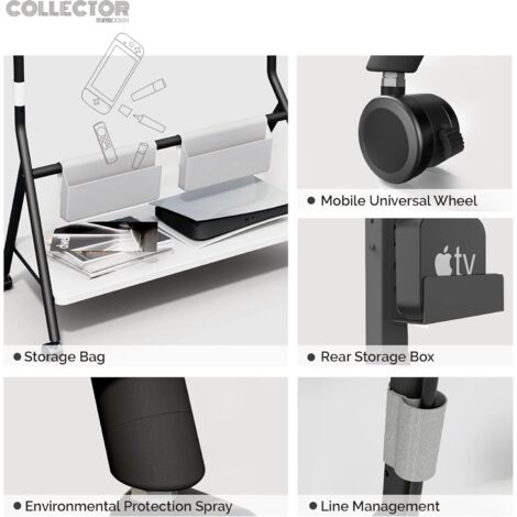 FITUEYES DESIGN Support TV Roulettes pour TV de  65 75 78 88 pouces avec Etagères de Rangement et Sac en Bois série COLLECTOR Noir