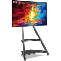 FITUEYES Support TV roulettes Art pour TV 32 43 55 65 Pouces Hauteur Réglable 946-1076,5mm avec 2 Etagères pour Maison, Salon, Conférence Noir