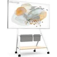 FITUEYES DESIGN Support TV Roulettes pour TV de 55 60 65 75 78 pouces avec Etagères de Rangement et Sac en Bois série COLLECTOR Blanc