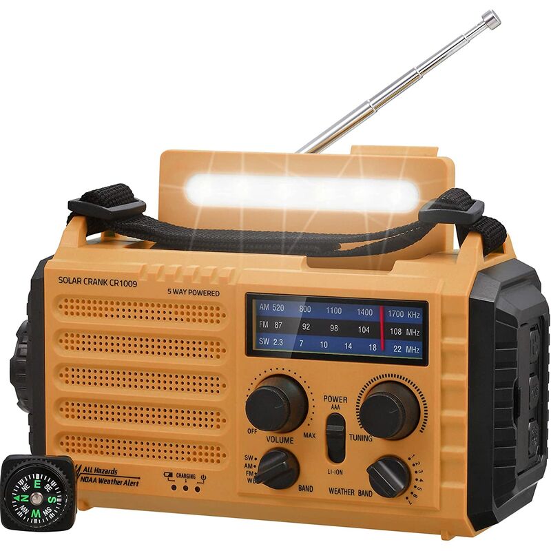 Nero Lychee Radio a Manovella a Energia Solare Radio di Allarme Meteo di Emergenza Radio NOAA WB AM/FM con 3 Torce a LED e Caricabatterie per Uragano Campeggio Sopravvivenza Esterna