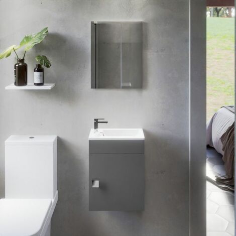 Meuble lave-mains SAFIA avec vasque et miroir - Gris