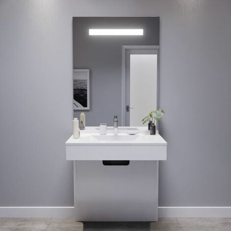 Meuble Vasque Pmr Epure Cm Avec Miroir Led El Gance Ht Blanc