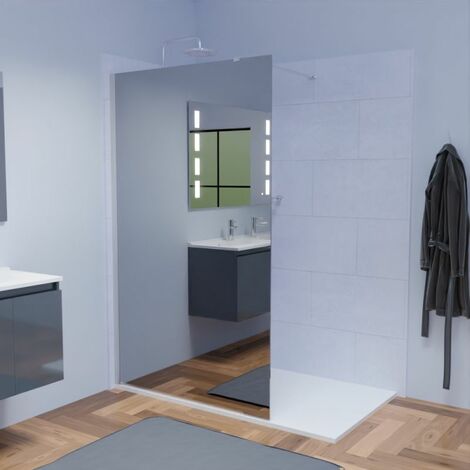 Cuisibane – Paroi de douche miroir 120 cm – Verre trempé 8 mm anticalcaire – Hauteur 200 cm – Profilé aluminium – Système Stop-water