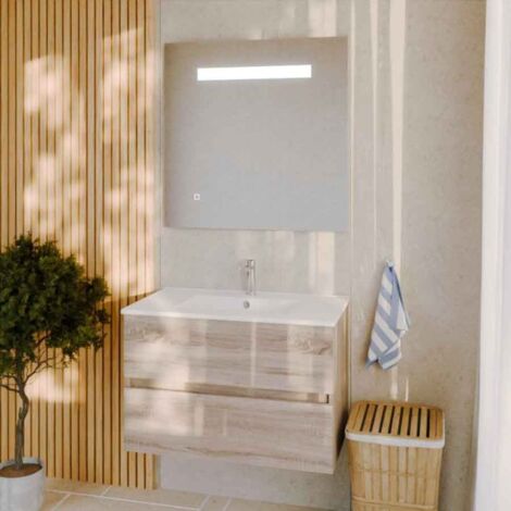 Meuble salle de bain 80 cm ROSALY avec plan vasque et miroir Elégance ht80- Bois- Plan vasque en Céramique