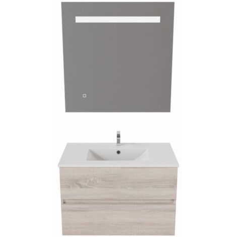 Meuble salle de bain 80 cm ROSALY avec plan vasque et miroir Elégance ht80- Bois- Plan vasque en Céramique