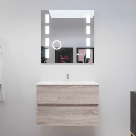 Meuble salle de bain 80 cm ROSALY avec plan vasque et miroir Excellence- Bois- Plan vasque en Céramique
