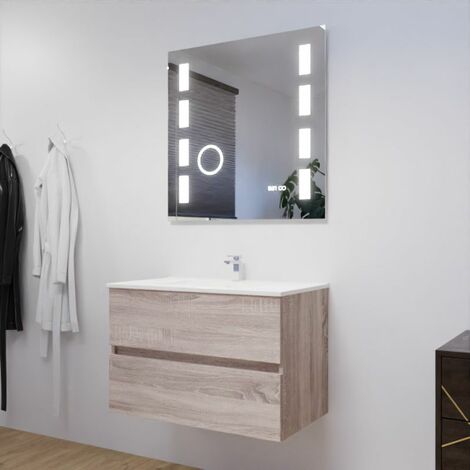 Meuble salle de bain 80 cm ROSALY avec plan vasque et miroir Excellence- Bois- Plan vasque en Céramique