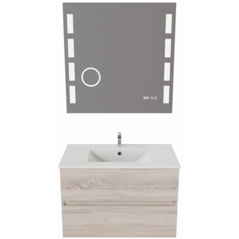 Meuble salle de bain 80 cm ROSALY avec plan vasque et miroir Excellence- Bois- Plan vasque en Céramique