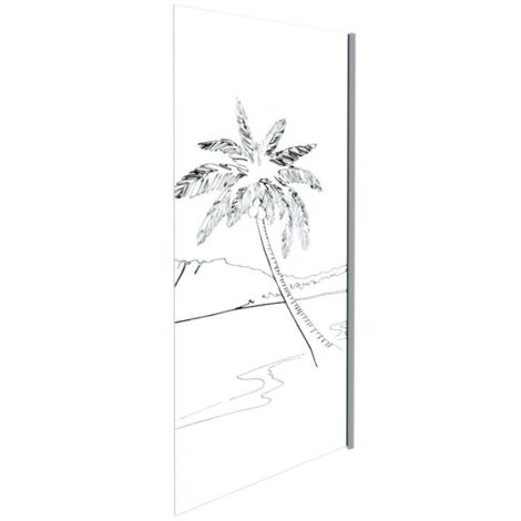 Paroi de douche verre transparent avec dessin mer et palmier PALMA 100 cm