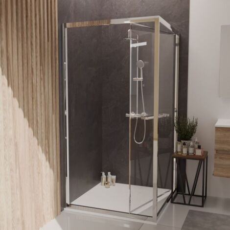 Cuisibane – Paroi de douche d'angle 100x100 cm – Porte rentrante – Verre sécurit 6 mm traité anticalcaire – Aluminium – Installation réversible (1/5)