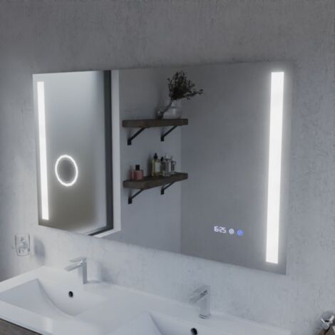 Miroir LED avec antibuée, loupe et horloge DUETTO - 120 x 70 cm (1/5)