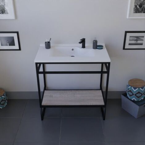 Meuble salle de bain STRUCTURA 80 cm avec plan vasque- Résine - Bois (1/4)