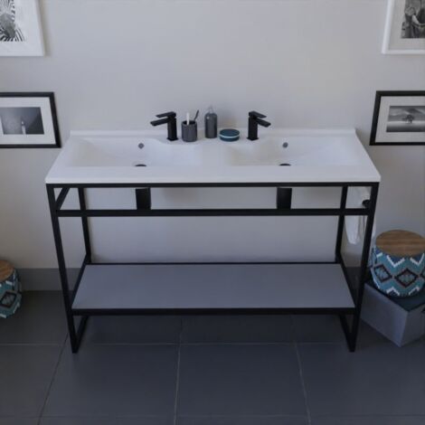 Meuble salle de bain STRUCTURA 120 cm avec plan double vasque- Résine - Gris